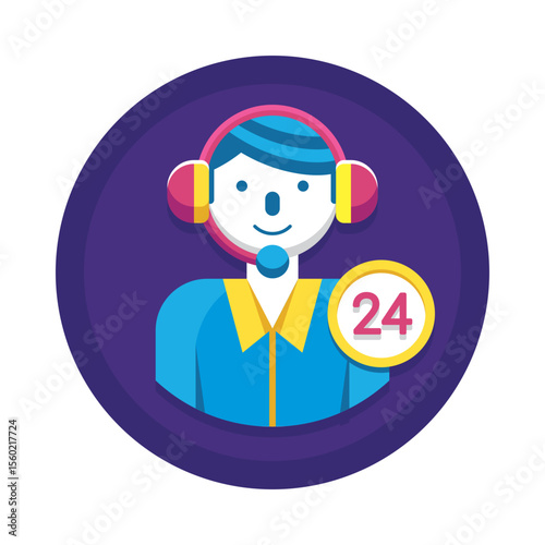 Illustration of customer service representative offering support and assistance hours daily