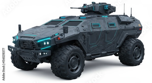 Futuristic Armored Military Vehicle: 3D Render of a High-Tech Combat Machine