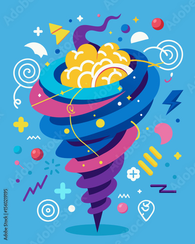 A chaotic whirlwind of numbers and equations representing the complex calculations and problemsolving abilities of the brain.. Vector illustration
