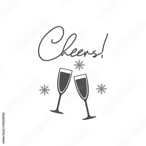 Cheers vector quote. Happy New Year and Merry Christmas! Illustration for prints on t-shirts and bags, posters, cards. Christmas greeting card. 