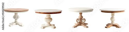Wallpaper Mural Four Wooden Round Tables on White Background: Side Table Furniture Set, Carved Legs Torontodigital.ca