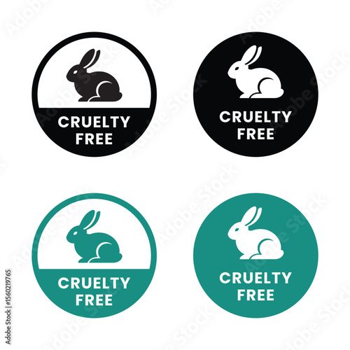Cruelty Free label, logo, badge, icon, sticker, symbol, emblem, stamp, green, line, flat vector, isolated illustration. Cruelty free not tested on animals label for product packaging design
