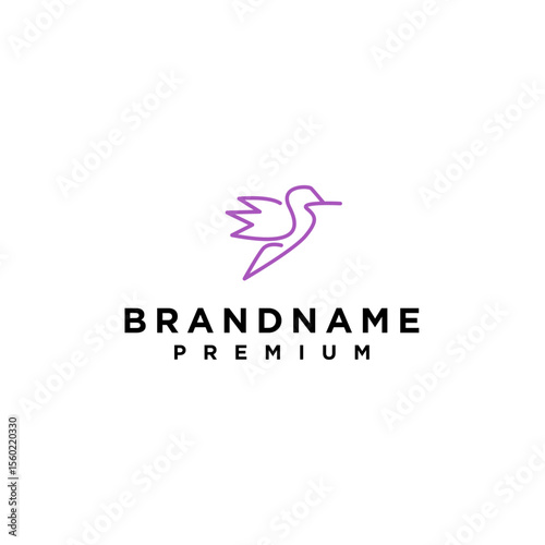 Line style logotype with a bird on a branch. bird logo vector icon template monoline color line art outline