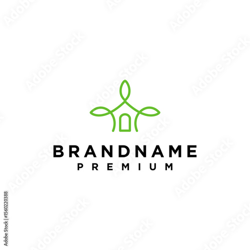 nature green house logo design line art style vector symbol icon design with leaf circle home concept, Eco friendly home logo design