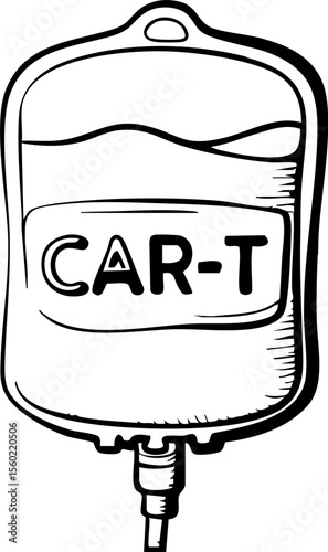 Immunotherapy concept illustrated with CAR T cell therapy infusion bag sketch