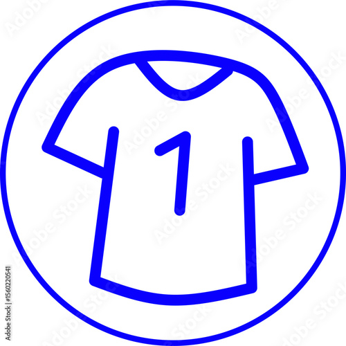 blue line icon shirt in circle. Blue line icon futsal theme in circle