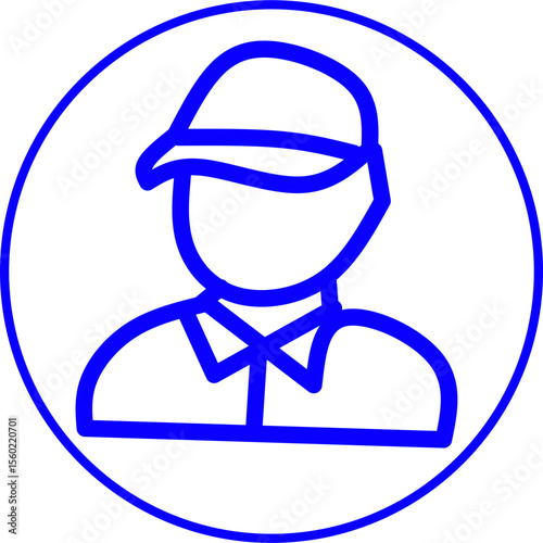 blue line icon coach in circle. Blue line icon futsal theme in circle