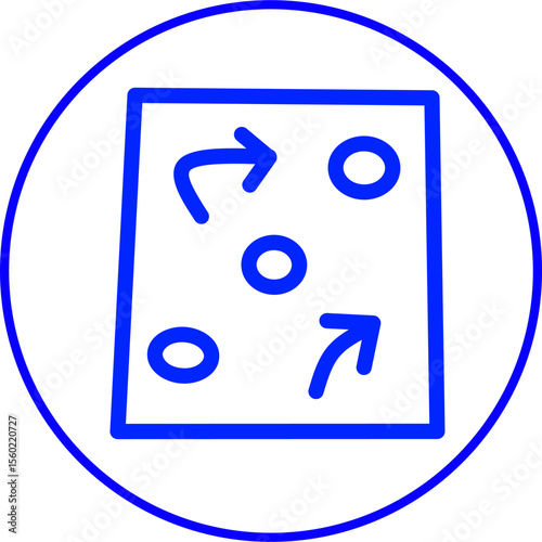 blue line icon tactic in circle. Blue line icon futsal theme in circle