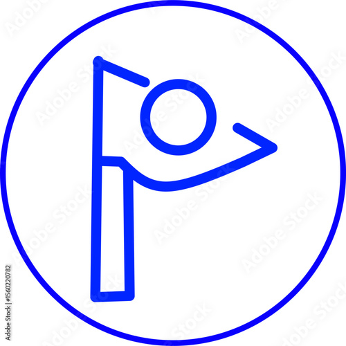 blue line icon corner kick in circle. Blue line icon futsal theme in circle