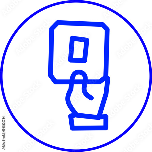 blue line icon yellow card in circle. Blue line icon futsal theme in circle