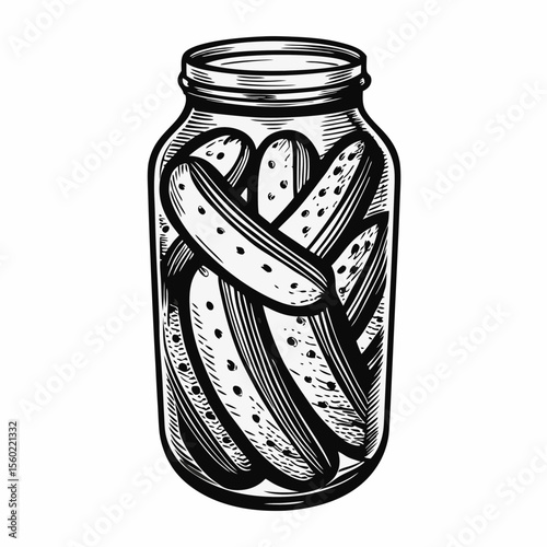 Hand-Drawn Jar of Pickles with Cucumbers for Food Blogs, Recipe Websites, Culinary Art, Preservation Tips, and Home Canning Educational Content  