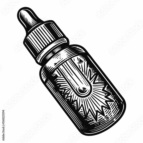 Vintage Dropper Bottle with Sunburst Design for Health Blogs, Natural Remedies Websites, Essential Oil Articles, and Herbal Medicine Education  