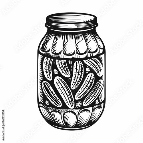 Jar of Pickles in Vintage Style for Food Blogs, Recipes, Home Canning Guides, Culinary Art, and Kitchen Decor  