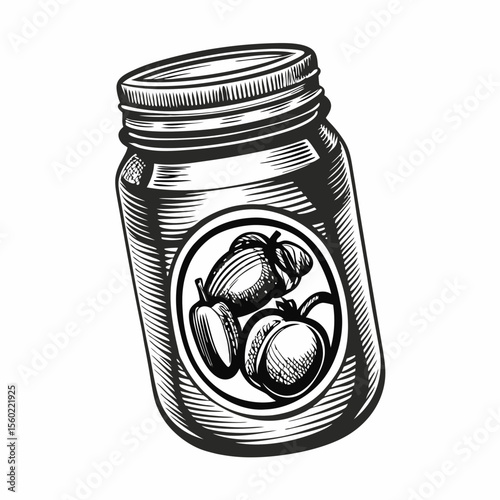 Glass Jar with Preserved Fruits in Vintage Style for Food Blogs, Recipes, Canning Guides, Kitchen Decor, and Culinary Education  