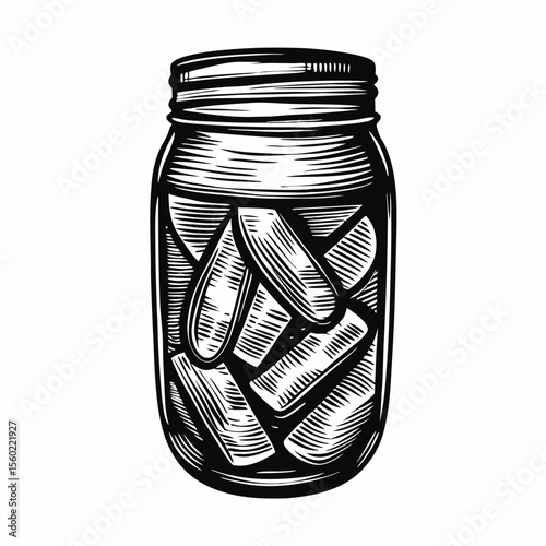 Vintage-Style Mason Jar Filled with Preserved Vegetables for Cooking Blogs, Recipe Websites, Food Preservation Content, and Sustainable Living Articles  