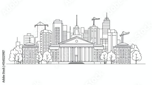 Abstract Municipal Building Construction Doodle Illustration
