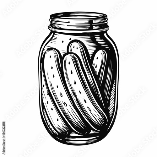 Pickles in a Jar Illustrating Home Canning Technique for Food Blogs, Kitchen Recipes, Culinary Arts, and Gardening Content  