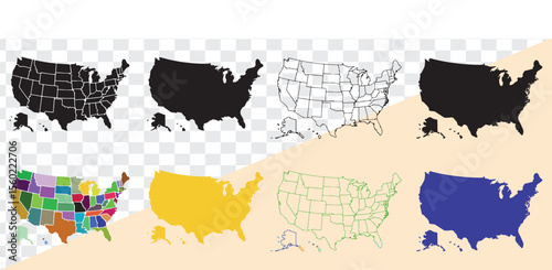 United States maps in various styles and colors america country