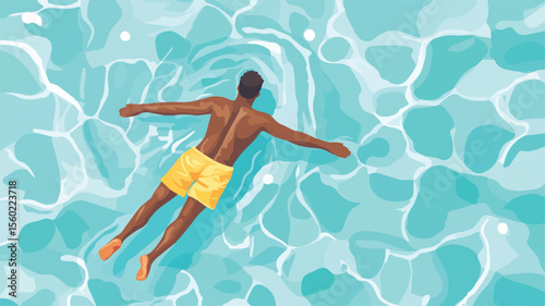 Professional Black Man Floating in Water with Swimming Trunks