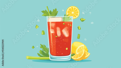 Vibrant Bloody Mary Alcohol Cocktail in Glass - Professional Image for Mixologists and Bartenders