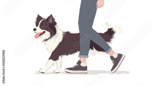 Playful Border Collie Weaves Through Owner's Legs in Joyful Walk