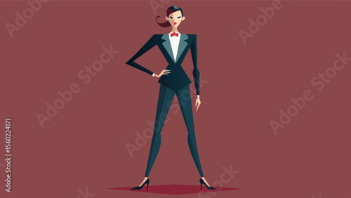 A photo of a tall slender model in elegant formal wear exudes a quiet confidence and grace.. Vector illustration