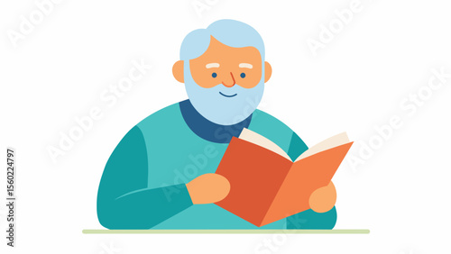 A senior man reading a book and deeply engaged in the story reflecting the mental stimulation and joy that comes from engaging in enjoyable activities.. Vector illustration
