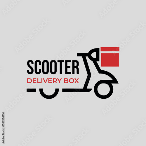 Minimalist Scooter Delivery Box Logo Design in Red and Black Colors