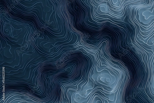 
Topographic line patterns on a dark blue background, with dark white and light gray, 