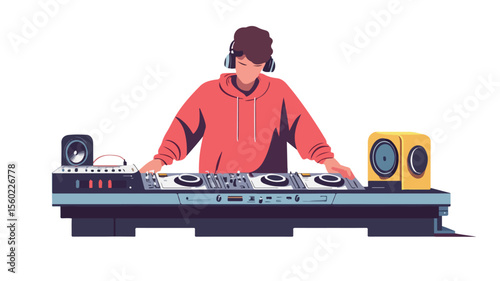 Professional DJ Playing Recorded Music at Electronic Audio Company Event