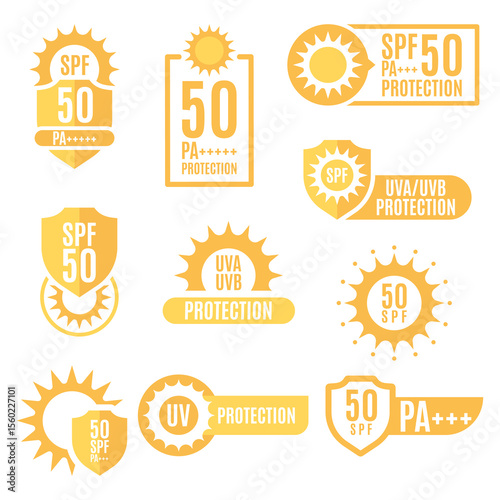 SPF 50 icon. Sun protection. UV protection. UVA UVB protection. Vector pictogram of sunscreen SPF. Skincare illustration, sign for cosmetics packaging	
