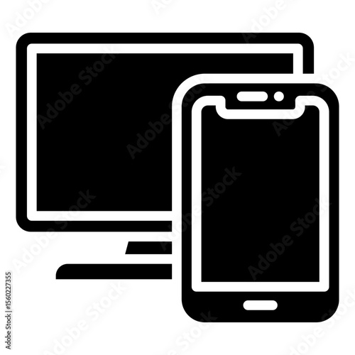 Multi Device Glyph Black Fill Vector Icon Design - monitor and smartphone, representing cross-device security or synchronized protection