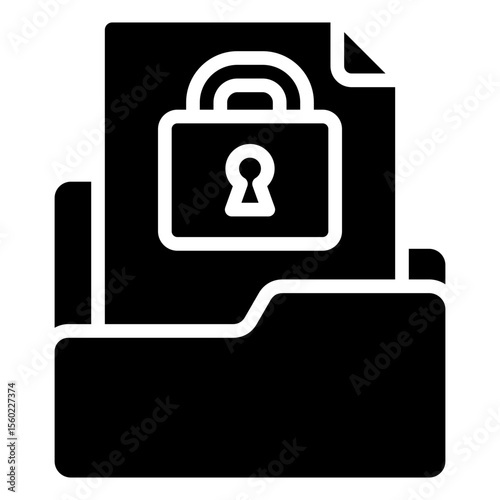 Secure Files Glyph Black Fill Vector Icon Design - folder with padlocked documents, representing secure file storage or encrypted data protection