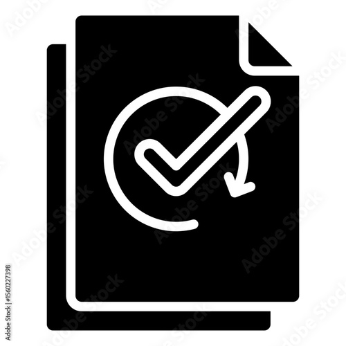 Verified File Glyph Black Fill Vector Icon Design - file with a checkmark, symbolizing approval, confirmation, or validated digital documents