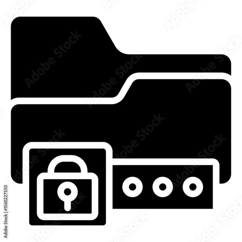 Encrypted Folder Glyph Black Fill Vector Icon Design - folder with a padlock and password entry, indicating encrypted file storage and digital protection