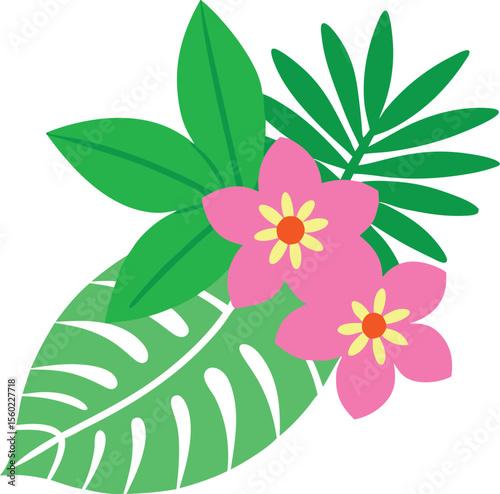 Vibrant Tropical Flowers and Lush Green Leaves A Stunning Floral Illustration