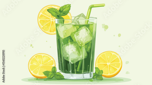 Refreshing Green Cocktail in Highball Glass for Cold Beverages Concept