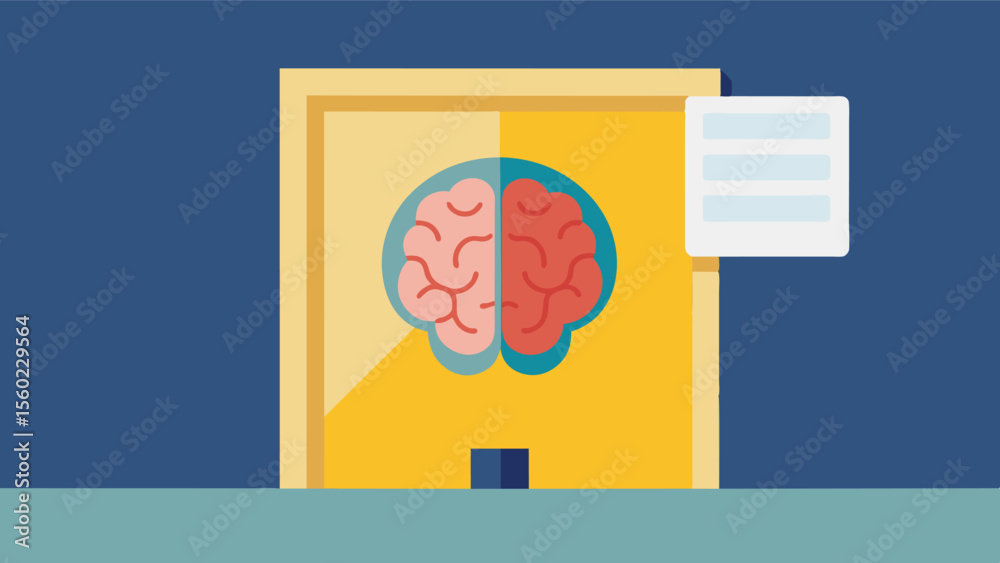 A snapshot of a brain scan on the wall indicating the scientific evidence that supports the use of memory walls in improving brain health.. Vector illustration