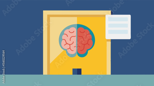 A snapshot of a brain scan on the wall indicating the scientific evidence that supports the use of memory walls in improving brain health.. Vector illustration