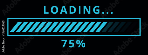 Vector illustration of website loading bar, downloads, uploads in blue color isolated on black background for websites and graphic resources. 75% loaded bar.