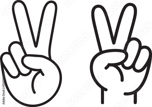 Two Peace Sign Hand Gestures Vector Illustrations Symbolizing Harmony and Unity on Transparent Background for Graphic Design Projects and Creative Visuals
