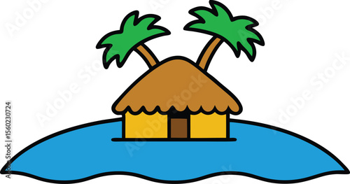 Tropical Island Hut Illustration Paradise Found, Water Rising