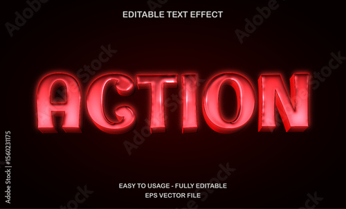 Red glowing action text effect with bold 3d style for game, movie, or poster design