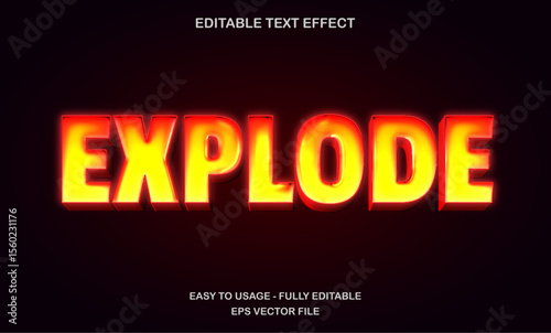 Yellow red explode text effect with fiery blast style for dynamic and powerful theme