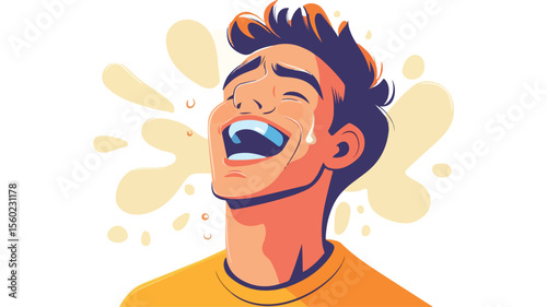Joyful person laughing, crying tears of happiness - Emotional man express pure joy