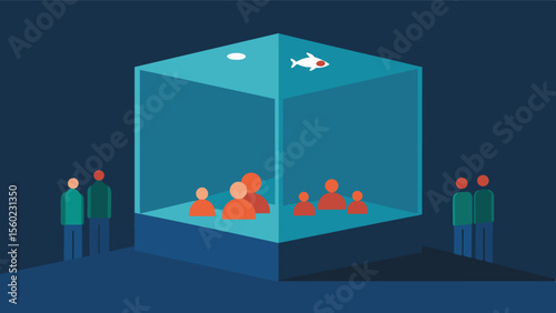A corner with a small fish tank providing a calming visual and auditory experience as individuals watch the fish swim and listen to the sound of the water.. Vector illustration