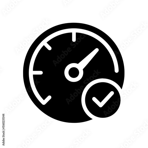 Speedometer with checkmark icon representing performance goals – filled