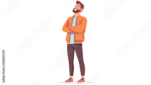 Happy Smiling Man Standing Looking Up Dreaming