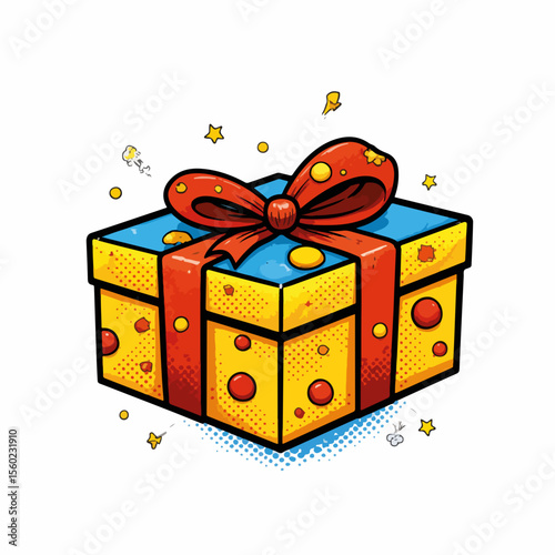 Gift boxes concept with charming, stylized present tied with bright red bow. Gift boxes represent celebration, joy, and are often given on holidays and birthdays.