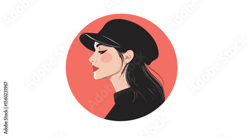 Happy Woman Head Portrait of Young Girl Profile